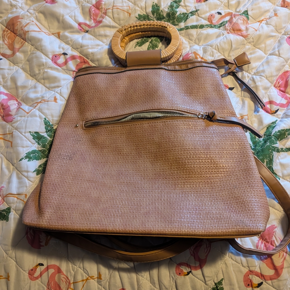 Elegant Tan Women's Bag with Woven Handle
